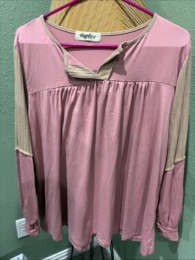 Haptics Blush Pink Long-Sleeve Split-Neck Top